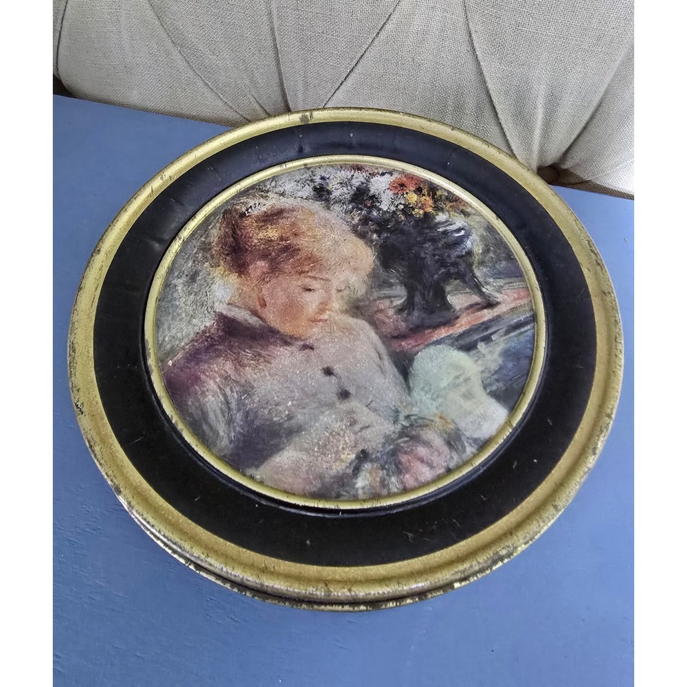 Vintage Round Biscuit Tin Renoir Style Victorian Woman Decorative Storage Box